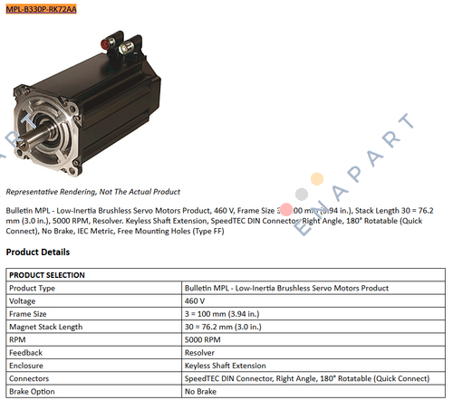 MPL-B330P-RK72AA Servomotor rotativo MPL 480V AC da série MP