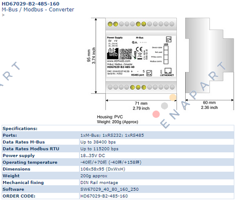 HD67029-B2-485-160 Gateway M-Bus/Modbus RS485 (até 160 escravos)