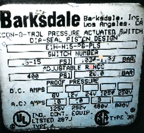 E1H-H15-P6-PLS Pressostato Econ-O-Trol, modelo alojado, faixa de 15 psi