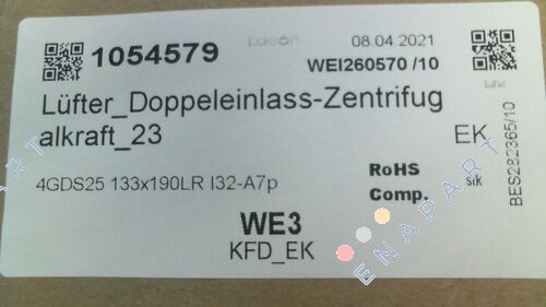 4GDS25 133x190LR I32-A7p / 1054579 Força centrífuga de entrada dupla Fan_