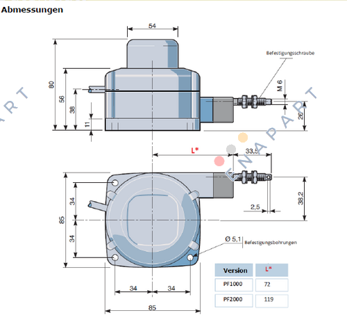 2239 - PF-1000-10K-2 Sensor de polia, potenciométrico de 10 K-ohms