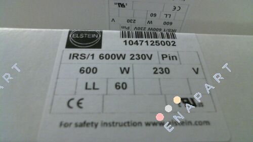 1047125001   / IRS/1 600W 230V Aquecedor infravermelho
