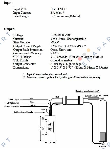E-15 Fonte de alimentação a laser HeNe de 12 VDC para cabeças de 6 ″ a 9 ″