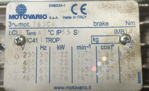 TS63C4 Motor trifásico 230/400-265/460 V/ 50-60 Hz