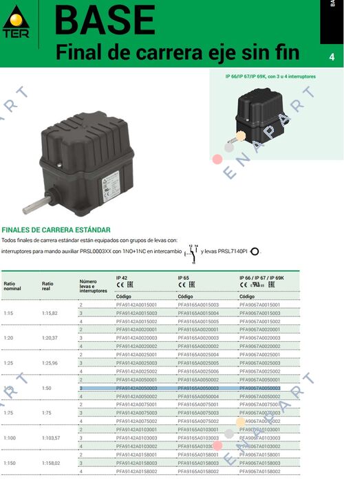 PFA9067A0050003 INTERRUPTOR DE LIMITE EM ROTAÇÕES BÁSICAS