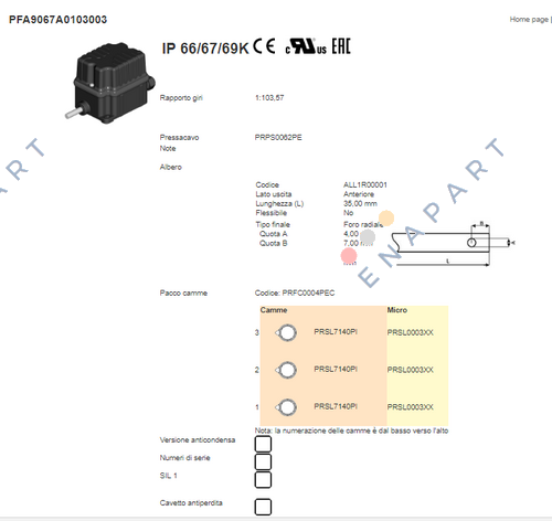PFA9067A0103003 INTERRUPTOR DE LIMITE DE GIRO BÁSICO