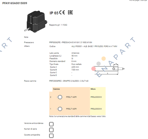 PFA9165A0015009 INTERRUPTOR DE LIMITE BÁSICO