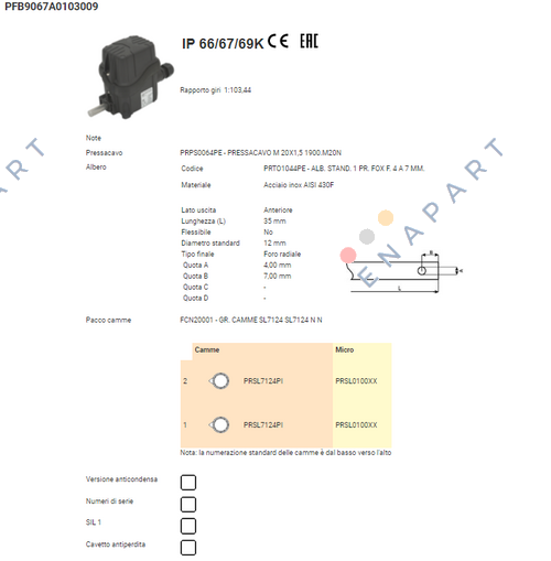 PFB9067A0103009 INTERRUPTOR DE LIMITE DE GIRO FOX